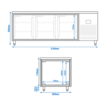 Stół chłodniczy barowy do napojów Premium PLUS - 1960x700 mm - z 3 szklanymi drzwiami i panelem tylnym - Prime Gastro