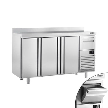 Stół chłodniczy barowy do napojów Premium PLUS - 1960x600 mm - z 3 drzwiczkami, panelem tylnym & kołatką do kawy - Prime Gastro