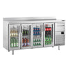 Stół chłodniczy barowy do napojów Premium PLUS – 2450 x 600 mm – z 4 drzwiami szklanymi, rantem i odbijakiem do kawy