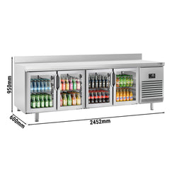 Stół chłodniczy PREMIUM PLUS - 2452x600 mm - z 4 szklanymi drzwiami & panelem tylnym