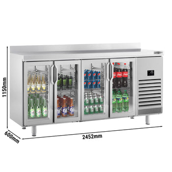 Stół chłodniczy barowy do napojów Premium PLUS - 2452x700mm - z 4 szklanymi drzwiami & panelem tylnym - Prime Gastro