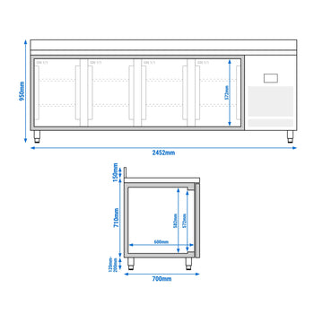Stół chłodniczy barowy do napojów Premium PLUS - 2452x700mm - z 4 szklanymi drzwiami & panelem tylnym - Prime Gastro