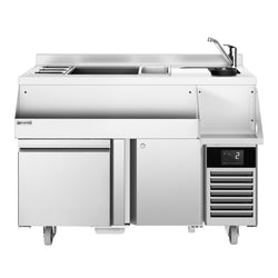 Stół chłodniczy barowy do napojów - 1200x600 mm - 150 litrów - z 1 drzwiami, 1 szufladą 1/1 i półkami