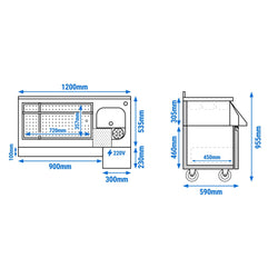 Stół chłodniczy barowy do napojów - 1200x600 mm - 150 litrów - z 2 szufladami 1/1 i półkami