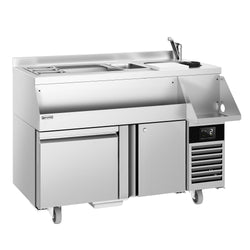 Stół chłodniczy barowy do napojów - 1200x600 mm - 150 litrów - z 1 drzwiami, 1 szufladą 1/1 i półkami