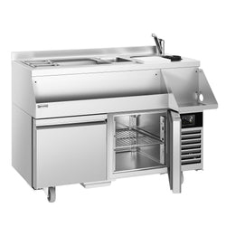 Stół chłodniczy barowy do napojów - 1200x600 mm - 150 litrów - z 1 drzwiami, 1 szufladą 1/1 i półkami