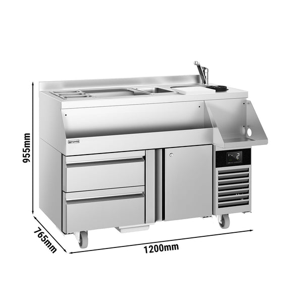 Stół chłodniczy barowy do napojów - 2200x600 mm - 250 litrów - z 2 drzwiami, 2 szufladą 2/2 i półkami - Prime Gastro