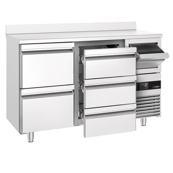 Stół chłodniczy barowy do napojów PREMIUM- 1580x600mm - 5 szuflad, panel tylny i kołatka do kawy - Prime Gastro