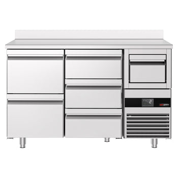 Stół chłodniczy barowy do napojów PREMIUM- 1580x600mm - 5 szuflad, panel tylny i kołatka do kawy - Prime Gastro