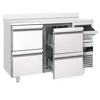 Stół chłodniczy barowy do napojów PREMIUM - 1580x600 mm - 4 szuflady, panel tylny i kołatka do kawy - Prime Gastro