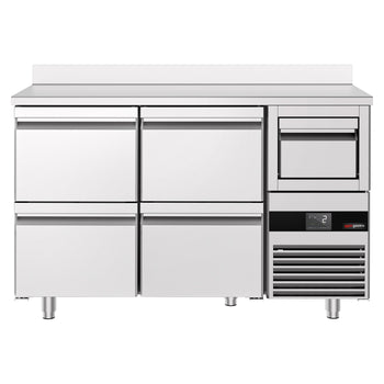 Stół chłodniczy barowy do napojów PREMIUM - 1580x600 mm - 4 szuflady, panel tylny i kołatka do kawy - Prime Gastro