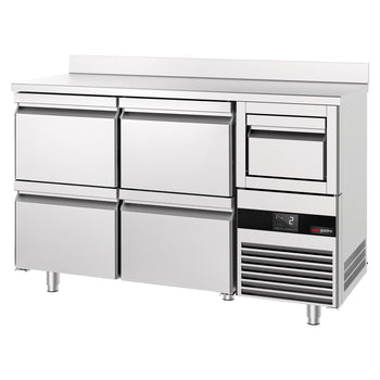 Stół chłodniczy barowy do napojów PREMIUM - 1580x600 mm - 4 szuflady, panel tylny i kołatka do kawy - Prime Gastro