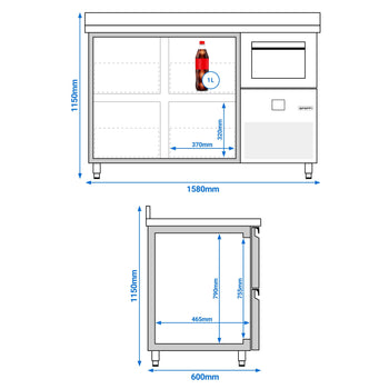 Stół chłodniczy barowy do napojów PREMIUM - 1580x600 mm - 4 szuflady, panel tylny i kołatka do kawy - Prime Gastro