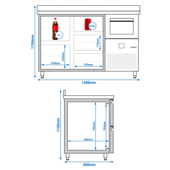 Stół chłodniczy barowy do napojów PREMIUM- 1580x600mm - 5 szuflad, panel tylny i kołatka do kawy - Prime Gastro