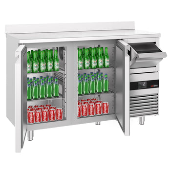 Stół chłodniczy barowy do napojów PREMIUM - 1580x600 mm - z 2 drzwiami, panelem tylnym & kołatką do kawy - Prime Gastro