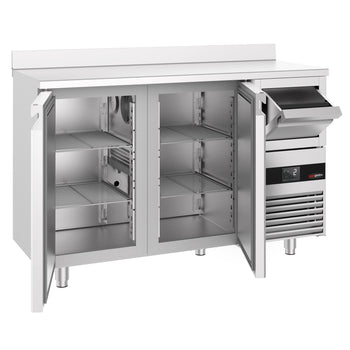 Stół chłodniczy barowy do napojów PREMIUM - 1580x600 mm - z 2 drzwiami, panelem tylnym & kołatką do kawy - Prime Gastro