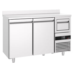 Stół chłodniczy barowy do napojów PREMIUM - 1580x600 mm - z 2 drzwiami, panelem tylnym & kołatką do kawy