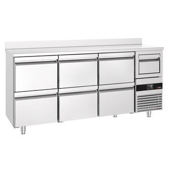 Stół chłodniczy barowy do napojów Premium - 2130x600 mm - z 6 szufladami 1/2, panelem tylnym i kołatką do kawy - Prime Gastro