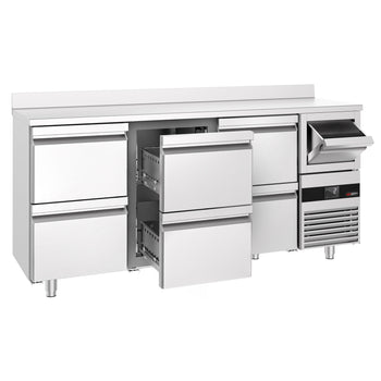 Stół chłodniczy barowy do napojów Premium - 2130x600 mm - z 6 szufladami 1/2, panelem tylnym i kołatką do kawy - Prime Gastro