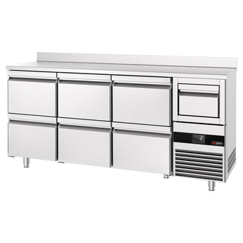 Stół chłodniczy barowy do napojów Premium - 2130x600 mm - z 6 szufladami 1/2, panelem tylnym i kołatką do kawy - Prime Gastro
