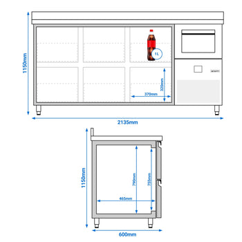 Stół chłodniczy barowy do napojów Premium - 2130x600 mm - z 6 szufladami 1/2, panelem tylnym i kołatką do kawy - Prime Gastro