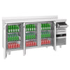Stół barowy chłodniczy PREMIUM - 2135x600x1150mm - 570L - z 3 drzwiami, blat z rantem, wybijak do fusów kawowych
