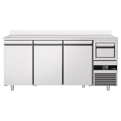 Stół chłodniczy barowy do napojów PREMIUM - 2130x600 mm - z 3 drzwiami, panelem tylnym & kołatką do kawy