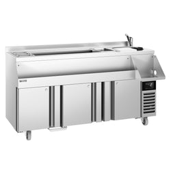 Stół chłodniczy barowy do napojów - 1600x600 mm - 235 litrów - z 3 drzwiami i półkami