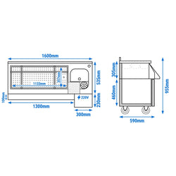 Stół chłodniczy barowy do napojów - 1600x600 mm - 235 litrów - z 3 drzwiami i półkami
