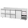 Commercial Refrigerated Back Bar Counter PREMIUM - 2690x600mm - 775L - with 1 Solid Door & 6 Drawers, upstand & knock box for coffee - Stainless Steel