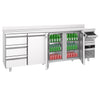 Commercial Refrigerated Back Bar Counter PREMIUM - 2690x600x1150mm - with 3 Solid Doors & 3 Drawers, upstand & knock box for coffee - 775L - Stainless Steel