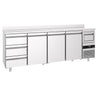 Commercial Refrigerated Back Bar Counter PREMIUM - 2690x600x1150mm - with 3 Solid Doors & 3 Drawers, upstand & knock box for coffee - 775L - Stainless Steel