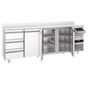 Commercial Refrigerated Back Bar Counter PREMIUM - 2690x600x1150mm - with 3 Solid Doors & 3 Drawers, upstand & knock box for coffee - 775L - Stainless Steel