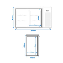 Stół chłodniczy barowy do napojów Premium - 1435x528 mm - 260 litrów - z 2 szklanymi drzwiami