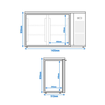 Stół chłodniczy barowy do napojów Premium - 1435x528 mm - 260 litrów - z 2 szklanymi drzwiami - Prime Gastro