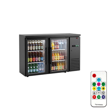 Stół chłodniczy barowy i na napoje ECO – 1460 mm – z 2 szklanymi drzwiami i oświetleniem LED RGB