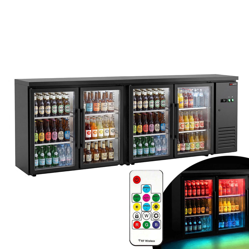 Stół chłodzący do baru i napojów ECO – 2540 mm – z 4 szklanymi drzwiami i oświetleniem LED RGB