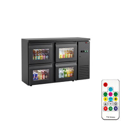 Stół chłodzący do baru i napojów ECO – 1460 mm – z 4 szklanymi szufladami i oświetleniem LED RGB