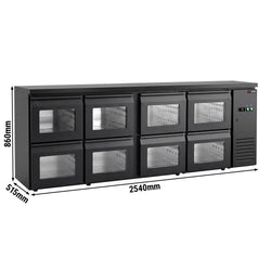 Stół chłodzący do baru i napojów ECO – 2540 mm – z 8 szklanymi szufladami i oświetleniem LED RGB