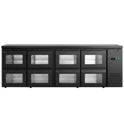 Chłodziarka barowa – 2540 mm – 484 L – z 8 szufladami szklanymi i oświetleniem LED RGB