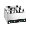 Commercial Bain Marie Soup & Sauce Warmer - Wet Heat - 14L - 600W - 4 Round Pots with each 3,5L