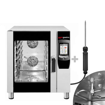 Bakery-Electric Commercial Combi Oven - Touchscreen Controls - 6x EN 600x400 or 6x GN 1/1 - incl. Automatic washing system, Core temperature probe, Wi‑Fi & USB