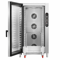 Commercial Electric Bakery Combi Oven - Manual Controls - 16x EN 600x400 - incl. Trolley, Direct steam injection, Humidity control