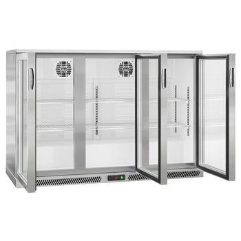 Chłodziarka barowa - 1330 mm - 320 litrów - z 3 szklanymi drzwiami na zawiasach - stal nierdzewna - Prime Gastro
