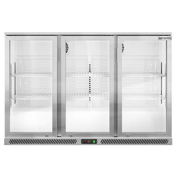 Chłodziarka barowa - 1330 mm - 320 litrów - z 3 szklanymi drzwiami na zawiasach - stal nierdzewna - Prime Gastro