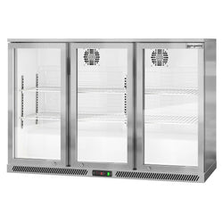 Chłodziarka barowa - 1350 mm - 320 litrów - z 3 szklanymi drzwiami na zawiasach - stal nierdzewna