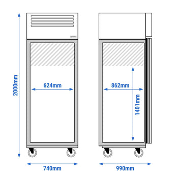 Chłodziarka piekarnicza ze stali nierdzewnej PREMIUM - EN 60x80 - 600 litrów - z 1 drzwiami - Prime Gastro