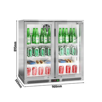 Chłodziarka barowa - 900 mm - 220 litrów - z 2 szklanymi drzwiami na zawiasach - stal nierdzewna