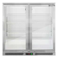Chłodziarka barowa podblatowa na napoje - 900mm - 220L - z 2 przeszklonymi drzwiami na zawiasach - Stal nierdzewna