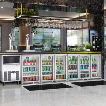 Chłodziarka barowa - 1330 mm - 320 litrów - z 3 szklanymi drzwiami na zawiasach - stal nierdzewna - Prime Gastro